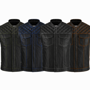 Chaleco de Motocicleta de Cuero con Costuras de Diamante y Hilo en Contraste Personalizado, Bordado, Ecológico, Estilo Urbano, Equipo de Motociclismo - Product Image 1