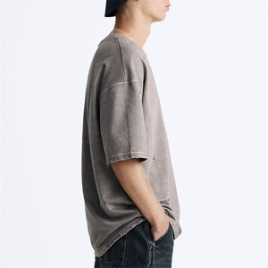 T-shirt décontracté personnalisé pour hommes, effet vieilli, haute qualité, vintage, respirant, 100% coton, tissu en toile, prix abordable - Product Image 3