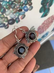 Combo de Aretes Boho con Cuarzo Ahumado en Forma de Corazón, Aretes Colgantes de Plata Alemana, Elegantes, Modernos, Unisex, para Regalo - Product Image 1