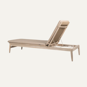 Chaise longue d'extérieur moderne en teck massif avec dossier réglable et coussin - Product Image 2