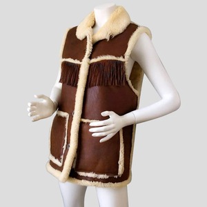 Chaleco de Cuero Genuino con Flecos de Piel de Oveja Marrón Estilo Boho Chic para Mujer - Product Image 2