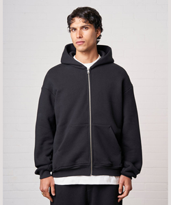 Sudadera con capucha extragrande con cremallera y logotipo personalizado para hombre, de algodón grueso y forro polar, estilo urbano, con hombros caídos, cremallera completa, venta al por mayor OEM - Product Image 3