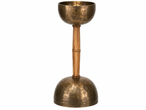 Soporte redondo de latón de doble cara para cuenco tibetano con mango de madera para oración y meditación, tema budista, chapado en oro pulido - Product Image 2