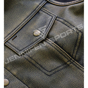 Chaleco de cuero estilo vintage para motocicleta con bolsillos, ropa exterior transpirable para motociclistas con costuras de paneles cuadrados plegables - Product Image 2