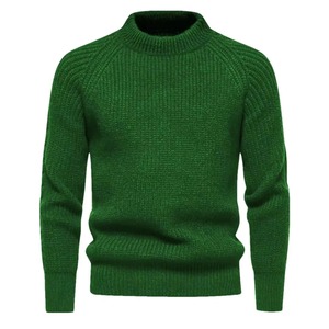 Men's Blue Crew Neck Wool Pullover Knitted Solid Color Casual Winter <b>Sweater</b> Regular Fit Anti-Pilling - Product Image 2