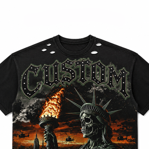 Custom <b>Gothic</b> Skull Statue T-<b>Shirt</b> Men's Oversized Short Sleeve OEM Service Digital Print Pattern Design O-Neck Black T <b>Shirt</b> - Product Image 5