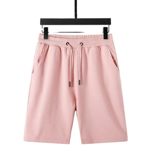Shorts Bermuda en coton rose pour homme avec cordon de serrage à la taille et poches latérales, shorts décontractés mi-longs en tricot - Product Image 1