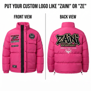 Men Premium 320 GSM Polyester Taslan Puffer <b>Jacket</b> <b>Pink</b> Quilted Panel Design Custom Embroidery Chenille Patch Logo Winter Coat - Product Image 1