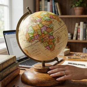 Globo terráqueo clásico grande de metal para escritorio |   Mapa del mundo detallado y coloreado |   Soporte Negro Resistente, Herramienta Educativa y Decoración para Mesa de Oficina - Product Image 2