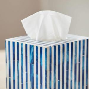 Boîte à mouchoirs en os incrusté bleu et blanc |   Porte-mouchoirs décoratif fait main - Product Image 3