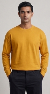 Men's <b>Short</b> <b>Sleeve</b> <b>Henley</b> T-Shirt Yellow 100% Cotton Knitted Loose Fit Oversized Summer Anti-UV Breathable - Product Image 5