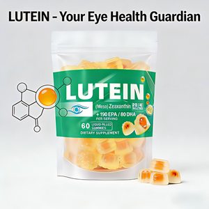 Complément Alimentaire Gommes Liquides à la Lutéine et Meso-Zéaxanthine pour la Santé Oculaire, Vitamine à Croquer, Sachet de 60 Unités, Emballage Personnalisé - Product Image 1