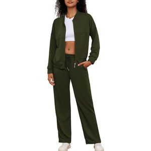 ชุดเซ็ทวอร์มผู้หญิง 2 ชิ้น เสื้อแจ็คเก็ตซิปเต็มตัวและกางเกงขายาวทรงหลวม ชุดลำลองสำหรับพักผ่อนและวิ่งออกกำลังกาย - Product Image 3