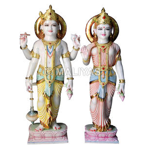 Murti en marbre Vishnu Lakshmi |   Statue en marbre artisanale du Dieu Vishnu et de la Déesse Lakshmi pour la maison et le temple – Maliyas - Product Image 1