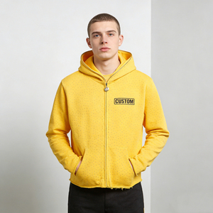 Street Casual Factory Wholesale Vintage Washed Distressed Ripped Customizable <b>Pullover</b> Pocket <b>Men</b> Hoodies - Product Image 3