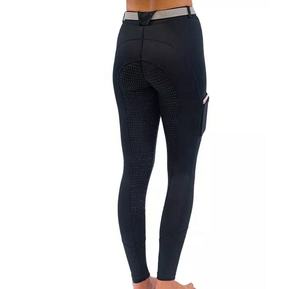 Leggings de equitación de cintura alta para mujer, largos, transpirables, con bolsillos, color negro sólido, pantalones de nailon y spandex tejidos - Product Image 1