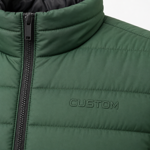 Veste synthétique verte pour homme, col montant, fermeture éclair, coupe-vent, décontractée, hiver, polyester, veste synthétique isolée pour homme - Product Image 5
