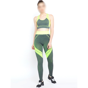 Two-Piece Yoga Set Push-Up <b>Bra</b> & Tummy Control Best Quality Fitness Set Women Green & Grey Printed Gym Legging & <b>Bra</b> Set - Product Image 1