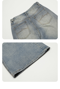 Vaqueros de hombre de pierna ancha, lavado nieve, desgastados, ajuste holgado, vintage, cintura media, pantalones casuales de verano, ecológicos, de secado rápido, 100% - Product Image 3