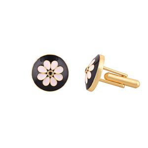 Luxury Gold Plated Black Pink Flower Cufflinks for Men Round Formal Shirt <b>Accessories</b> <b>Wedding</b> Business Gift Designer Cuff Links - Product Image 5