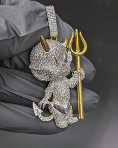 Colgante de Moissanita Iced Out con Diseño de Diablo, de Plata 925, Joyería Hip Hop, Joyería Bust Down para Raperos, Bicolor, para Hombre, para Fiestas - Product Image 1