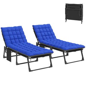 Set di 2 Sdraio Pieghevoli per Esterni con Schienale Regolabile a 5 Posizioni, Cuscini e Tasca Laterale, Grigio/Blu - Product Image 1