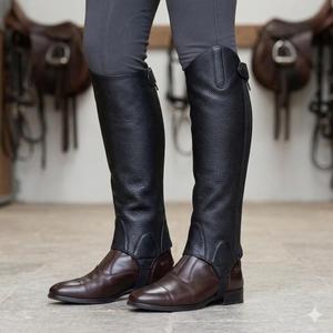 Custom Genuine Leather <b>Half</b> <b>Chaps</b> Standard Size Wholesale Equestrian Horse Riding Gaiters Durable Cowhide Riding <b>Chaps</b> LHC-0001 - Product Image 1
