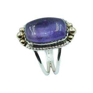 Bague en argent avec améthyste naturelle et accent en laiton, faite à la main, en argent sterling 925, pour femme, unisexe, cadeau de Noël - Product Image 1