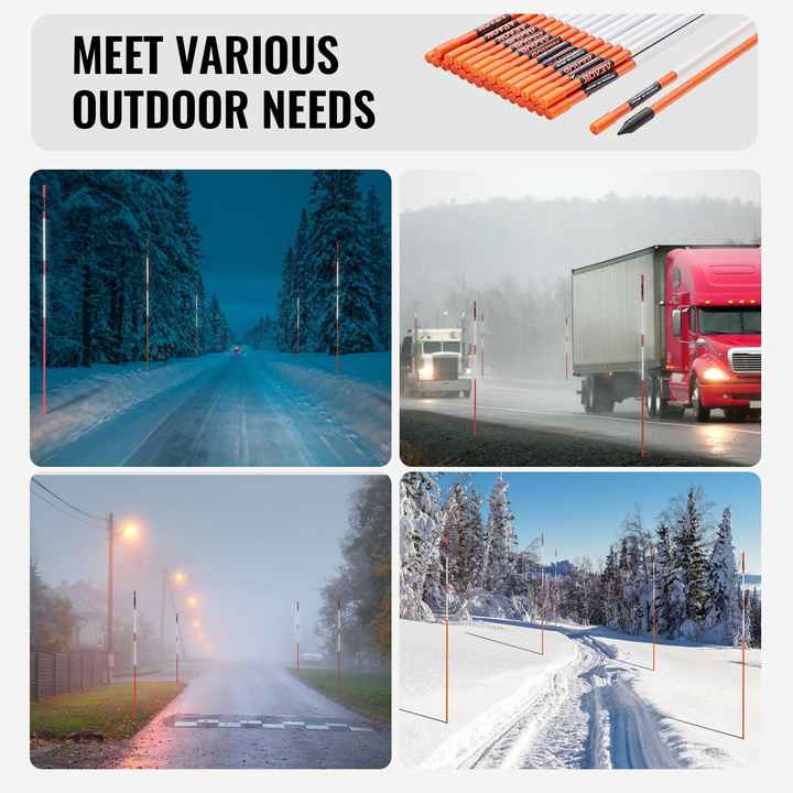 30 PCS 48 Inch 0.4 Inch Diameter Orange Fiberglass Poles Reflective Material Snow Stakes 12\" Steel Drill Bit Parking Lots