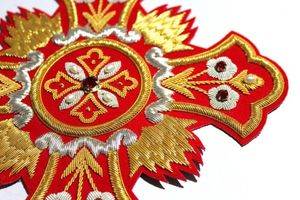 Luxury Hand Embroidered Bullion <b>Wire</b> Cross Badge Goldwork Religious Applique with Water Resistant 3D Raised Effect for Vestments - Product Image 4