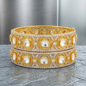 Bracelets Zyvory en argent 925 et moissanite, ensemble de bracelets Kada de luxe, certifiés avec le sceau Hall, style moderne pour femmes, mariage - Product Image 2