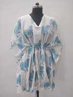 Robe bohème en coton blanc à col en V, imprimé animalier bleu, manches mi-longues, coupe ample, longueur midi, à nouer devant, décontractée, printemps/été, respirante, simple