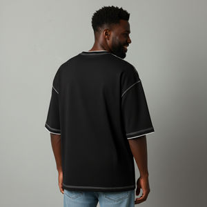 Men Oversized Black T Shirt Heavyweight Streetwear Custom Logo Contrast Stitch Oversized Tee Premium Quality Boxy Fit Heavy Cott - Product Image 3
