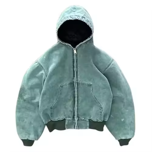 Sudadera con capucha para hombre de gran tamaño, de alta calidad, personalizada OEM, con cremallera, estilo vintage, de mezclilla, desgastada por el sol, con efecto envejecido y lavado ácido. - Product Image 4