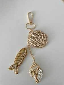 Coastal Shell Fish Charm <b>Keychain</b> Beaded Zinc Alloy Carabiner Irregular Classic Inlay Style Classic BY MULTI CRAFT - Product Image 1
