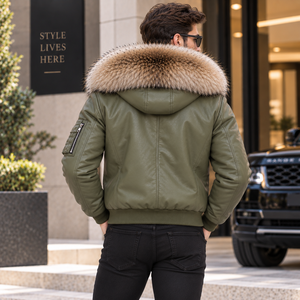 Chaqueta de Cuero Tipo Bomber a Cuadros con Capucha para Hombre de Lujo |   Chaqueta de Cuero para Hombre |   Chaqueta de Cuero |   Chaqueta de Cuero para Hombre |   Chaqueta de cuero para hombre - Product Image 3