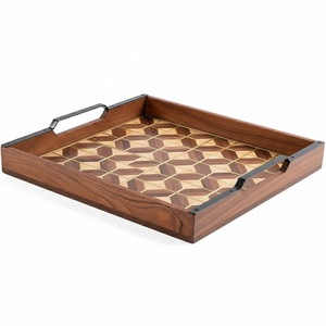 High Selling Rectangular Acacia Wooden <b>Serving</b> <b>Tray</b> With Metal <b>Black</b> Handles for Hotel & Restaurant Food Snacks <b>Serving</b> <b>Trays</b> - Product Image 2