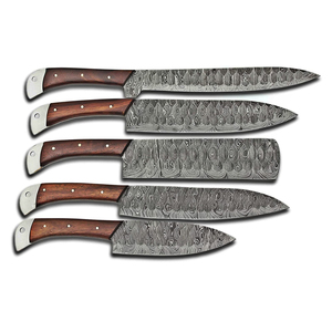 High Quality Damascus Steel <b>Kitchen</b> Knife Set with Leather Cover Durable Chef Knives Collection for Cooking Enthusiasts - Product Image 3