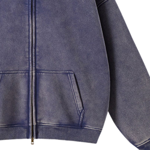 Sweat à capuche oversize en molleton bleu délavé effet soleil, 100 % coton respirant, coupe régulière, streetwear hiver homme femme - Product Image 4