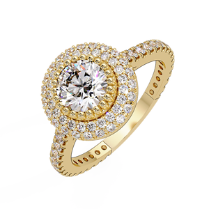 Élégantes bagues de fiançailles en or massif 14 carats avec double halo de diamants de laboratoire ronds, certifiées IGI, bijoux fins personnalisés pour femmes - Product Image 3