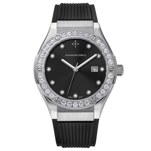 Reloj de Cuarzo Alexander Ferros 2251S-01 con Cristal de Zafiro, Correa de Caucho, Resistente al Agua 50 m, Caja Redonda de Acero Inoxidable, Diseño Moderno - Product Image 1