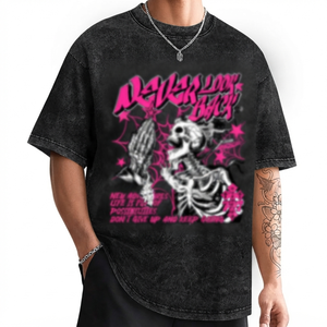 Men's High Quality T Shirt Free Shipping Custom 200 Gsm Black Cotton Tshirt Washed Black Short Sleeve Casual Loose Fit Street - Product Image 3
