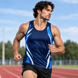 Camiseta Deportiva sin Mangas para Hombre, con Estampado Geométrico Azul, de Secado Rápido, Cuello Redondo, de Poliéster, para Atletismo y Running - Product Image 3