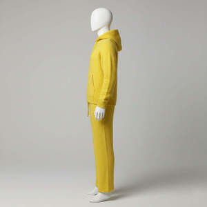 Conjunto Deportivo de Felpa Amarillo para Hombre, Sudadera con Capucha y Pantalones Jogger Texturizados, Logotipo Personalizado, Venta al Por Mayor - Product Image 6