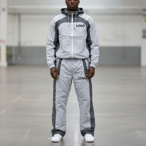 Vente Flash : Ensemble 2 Pièces Homme Streetwear à Capuche, Coupe-Vent Mi-Épais Résistant à l'Eau, Blocs de Couleurs et Panneaux Personnalisés - Product Image 1