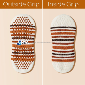 JZVINA Calcetines antideslizantes de dos lados para mujer, calcetines de Pilates a rayas de colores, calcetines antideslizantes transpirables para entrenamiento en estudio de Fitness - Product Image 2