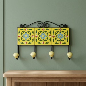 <b>Beads</b> <b>Art</b> Retro Flower Pattern Multifunction Wall Mounted Coat Hook with 4 Hooks Metal Design for Home Decorative Use - Product Image 3