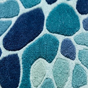 Tapis artisanal haut de gamme en laine bleu océan abstrait, tapis contemporain de luxe à motif galets pour salon, chambre, bureau, décoration intérieure - Product Image 6