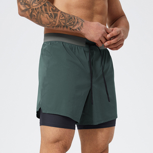 Men's Solid Green Quick Dry Drawstring Sport Shorts <b>Mid</b> Waist Woven Polyester Short Shorts - Product Image 2