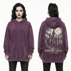 Sweat-shirt court rose pour femme, zippé, coupe ajustée, effet délavé, avec imprimé graphique motif crâne de vampire gothique mignon et peluche, style club, fournisseur - Product Image 2